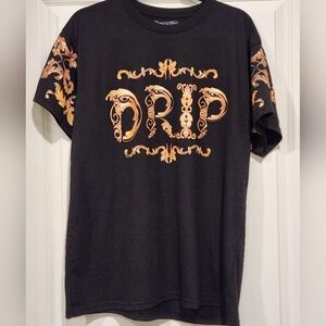 Stapleton Black Tee with Gold Baroque DRIP Print
